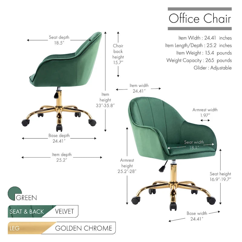 Chaise de bureau Porthos Home Xenos en velours avec piètement chromé doré