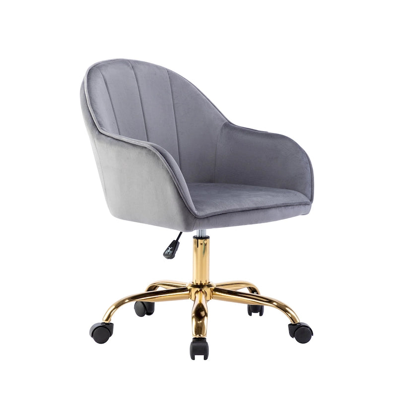 Chaise de bureau Porthos Home Xenos en velours avec piètement chromé doré