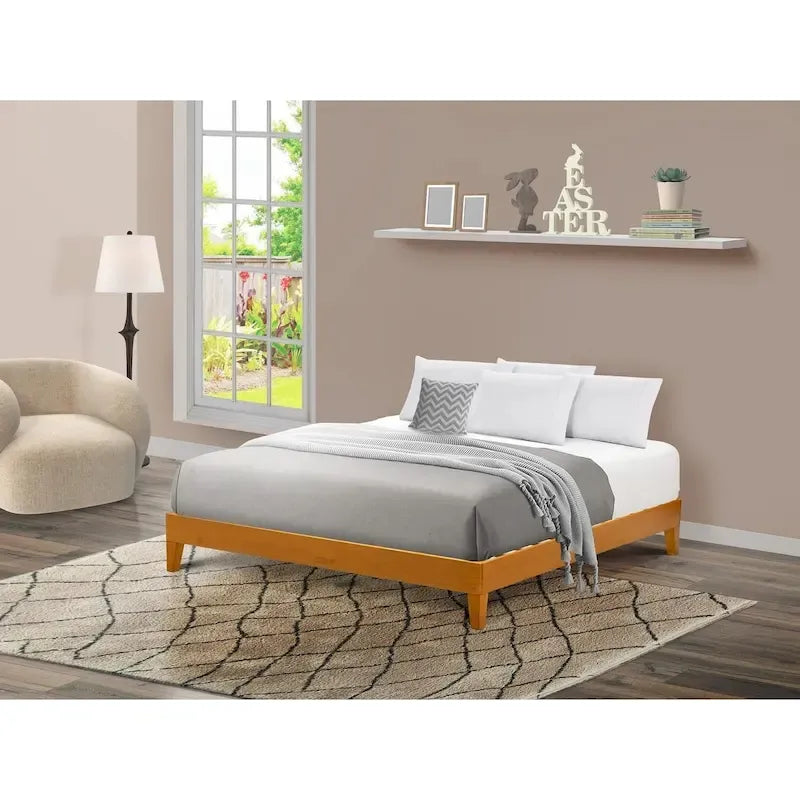 East West Furniture Lit Plateforme King avec 4 Pieds en Bois Massif et 2 Pieds Centraux Supplémentaires (Options de Couleurs du Cadre de Lit)