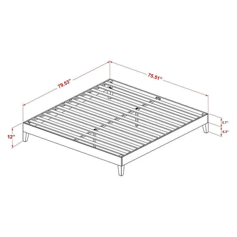 East West Furniture Lit Plateforme King avec 4 Pieds en Bois Massif et 2 Pieds Centraux Supplémentaires (Options de Couleurs du Cadre de Lit)