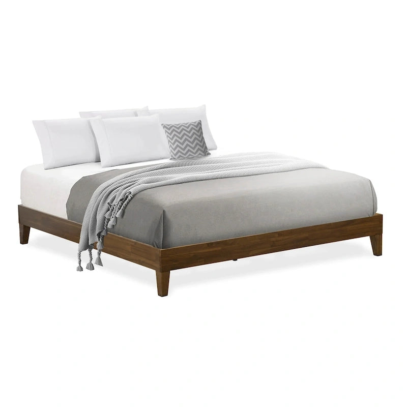East West Furniture Lit Plateforme King avec 4 Pieds en Bois Massif et 2 Pieds Centraux Supplémentaires (Options de Couleurs du Cadre de Lit)