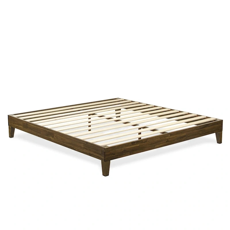 East West Furniture Lit Plateforme King avec 4 Pieds en Bois Massif et 2 Pieds Centraux Supplémentaires (Options de Couleurs du Cadre de Lit)