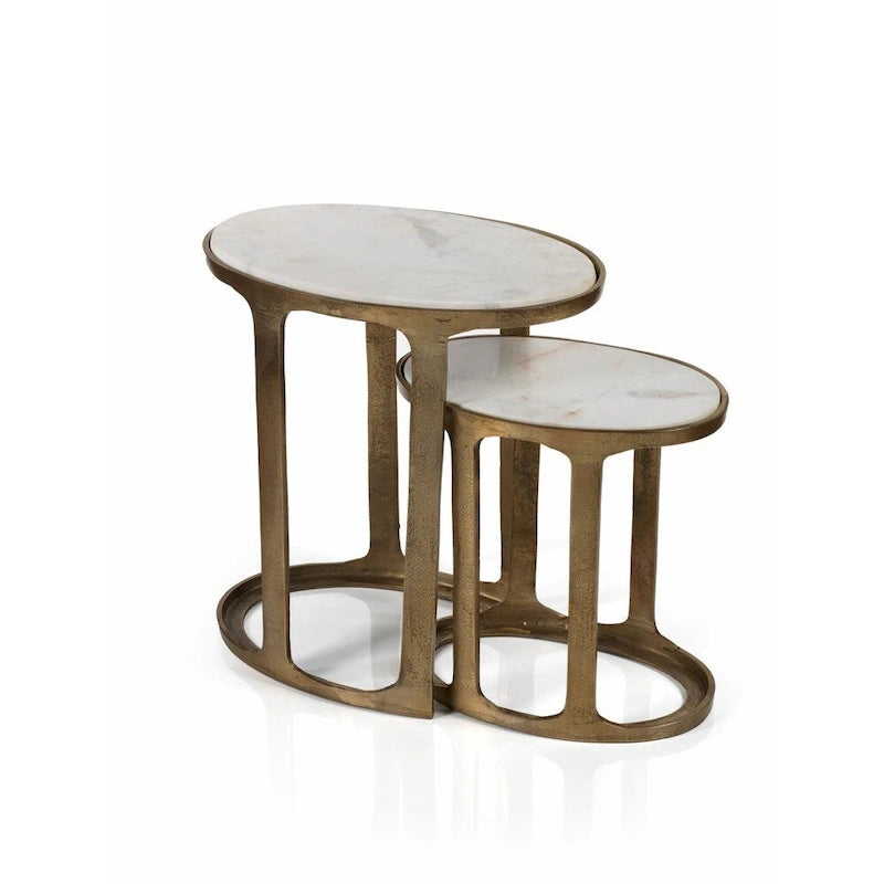 Tables gigognes ovales Zodax Nikki en marbre et aluminium brut, lot de 2