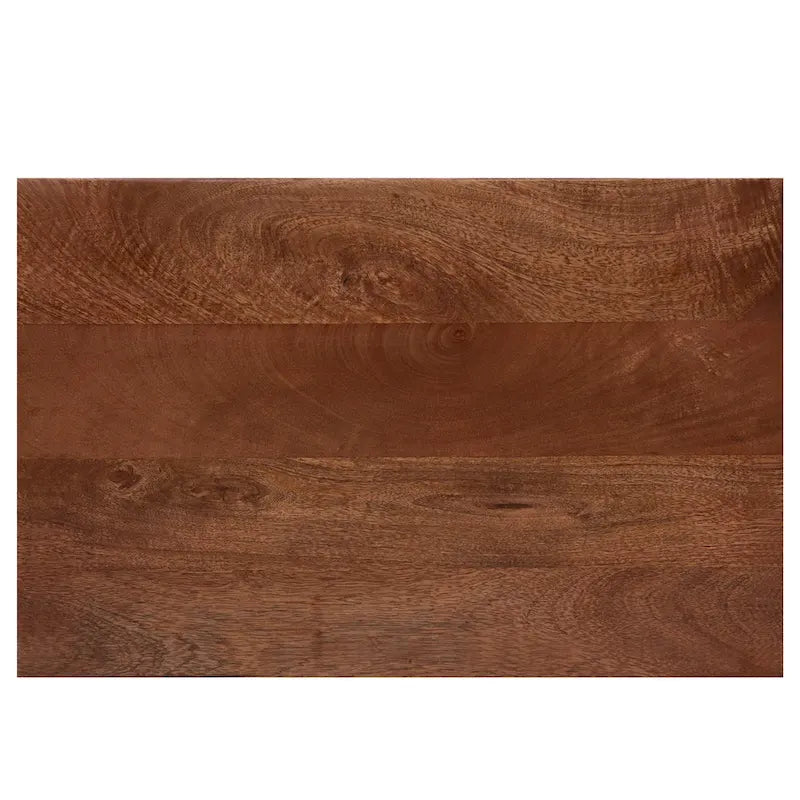 Table de chevet artisanale de 66 cm, 2 tiroirs, poignées noires thermolaquées, bois de manguier brun noyer