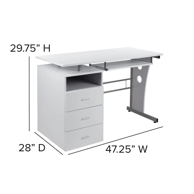 Bureau informatique 3 tiroirs avec tablette clavier