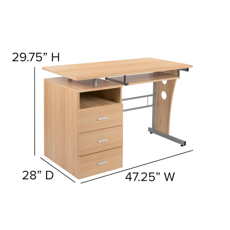 Bureau informatique 3 tiroirs avec tablette clavier
