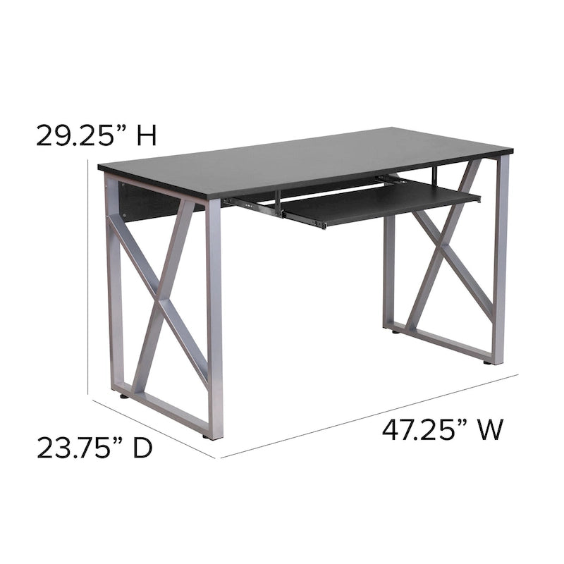 Bureau informatique avec tablette coulissante pour clavier et cadre en croisillons