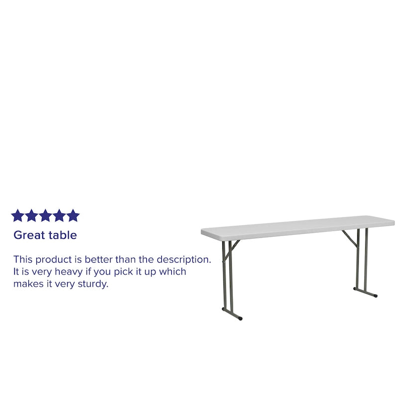 Table de formation pliable en plastique de 45,7 cm L x 182,9 cm P, surface blanche granitée