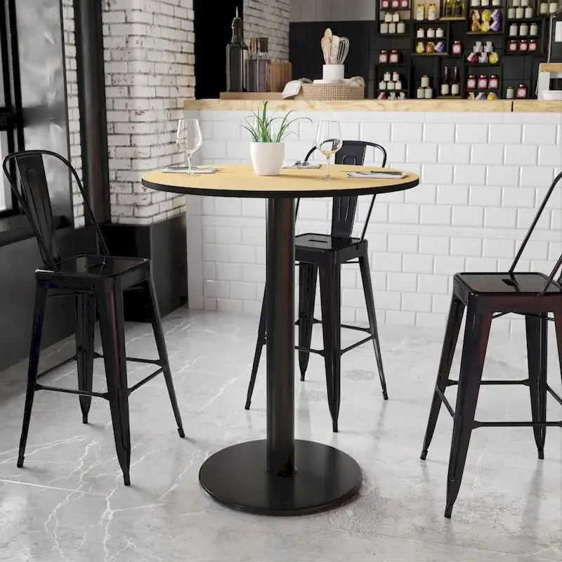 Plateau de table stratifié rond de 36 po avec base de table ronde de hauteur bar de 24 po