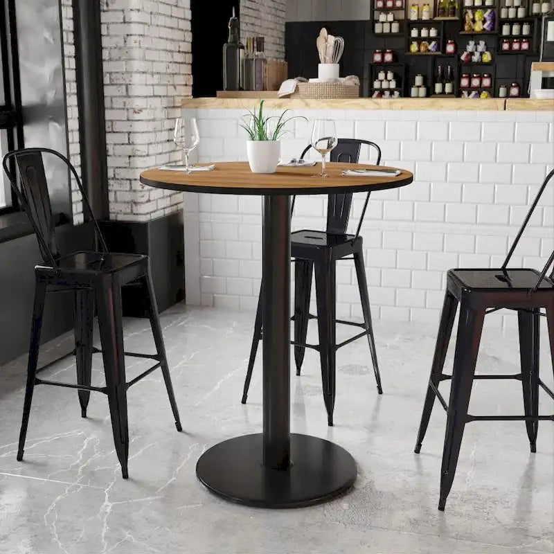 Plateau de table stratifié rond de 36 po avec base de table ronde de hauteur bar de 24 po