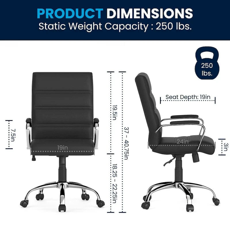 Fauteuil de bureau pivotant en cuir synthétique avec dossier mi-haut
