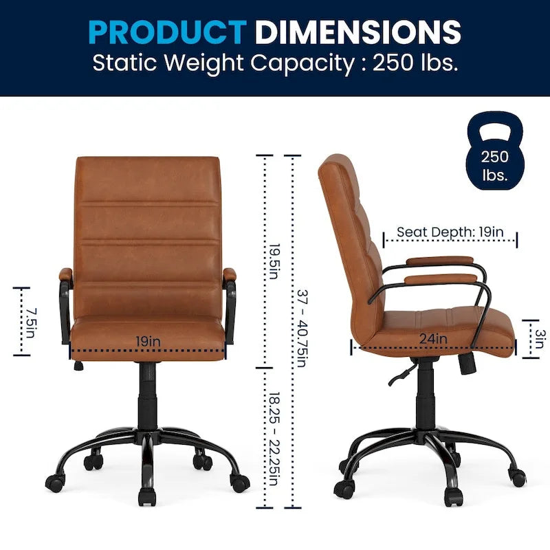 Fauteuil de bureau pivotant en cuir synthétique avec dossier mi-haut