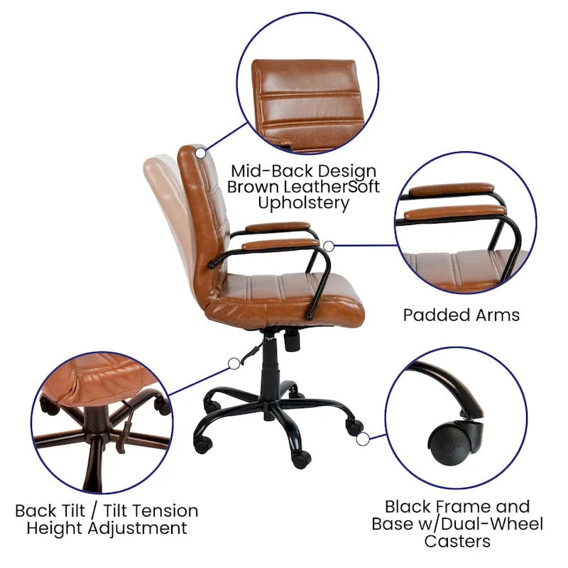 Fauteuil de bureau pivotant en cuir synthétique avec dossier mi-haut