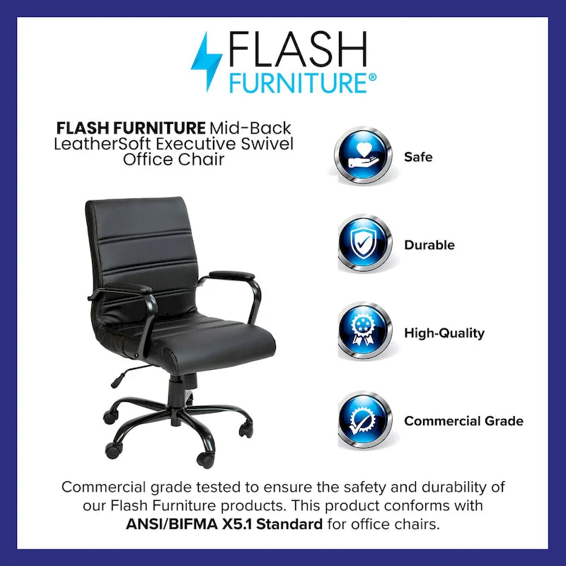 Fauteuil de bureau pivotant en cuir synthétique avec dossier mi-haut