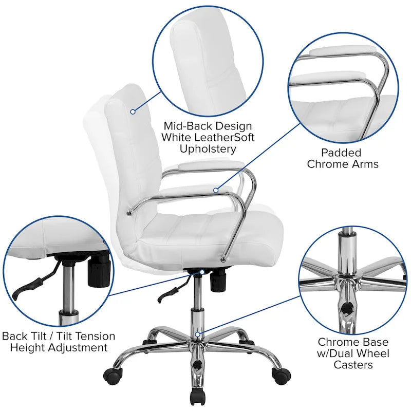 Fauteuil de bureau pivotant en cuir synthétique avec dossier mi-haut