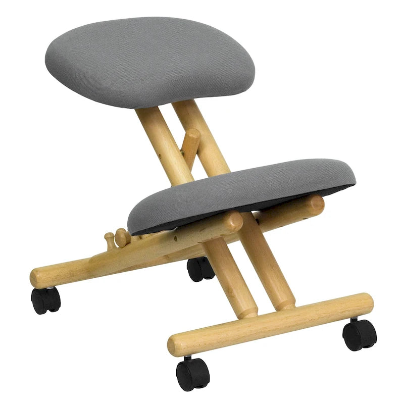 Chaise de bureau ergonomique à genoux en bois mobile en tissu gris