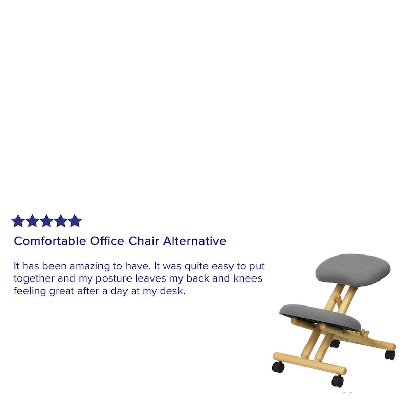 Chaise de bureau ergonomique à genoux en bois mobile en tissu gris