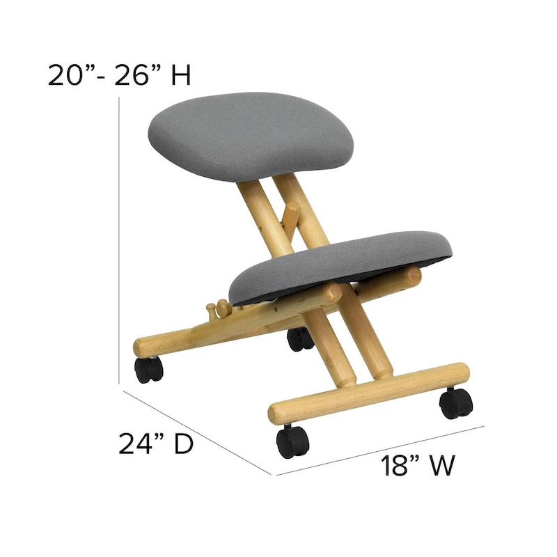 Chaise de bureau ergonomique à genoux en bois mobile en tissu gris
