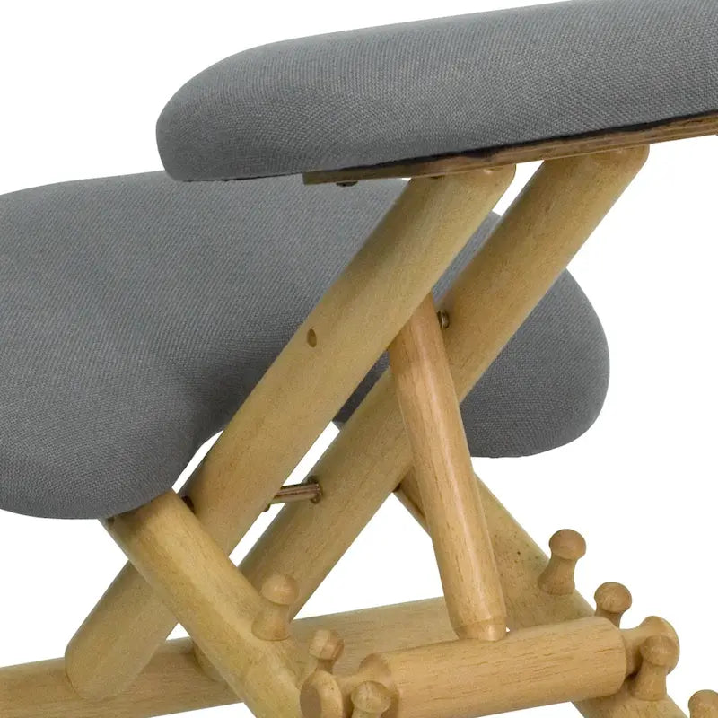 Chaise de bureau ergonomique à genoux en bois mobile en tissu gris