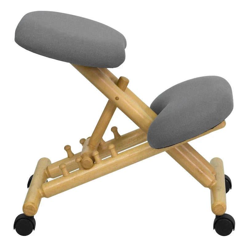 Chaise de bureau ergonomique à genoux en bois mobile en tissu gris