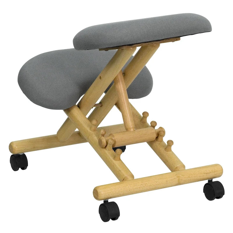 Chaise de bureau ergonomique à genoux en bois mobile en tissu gris