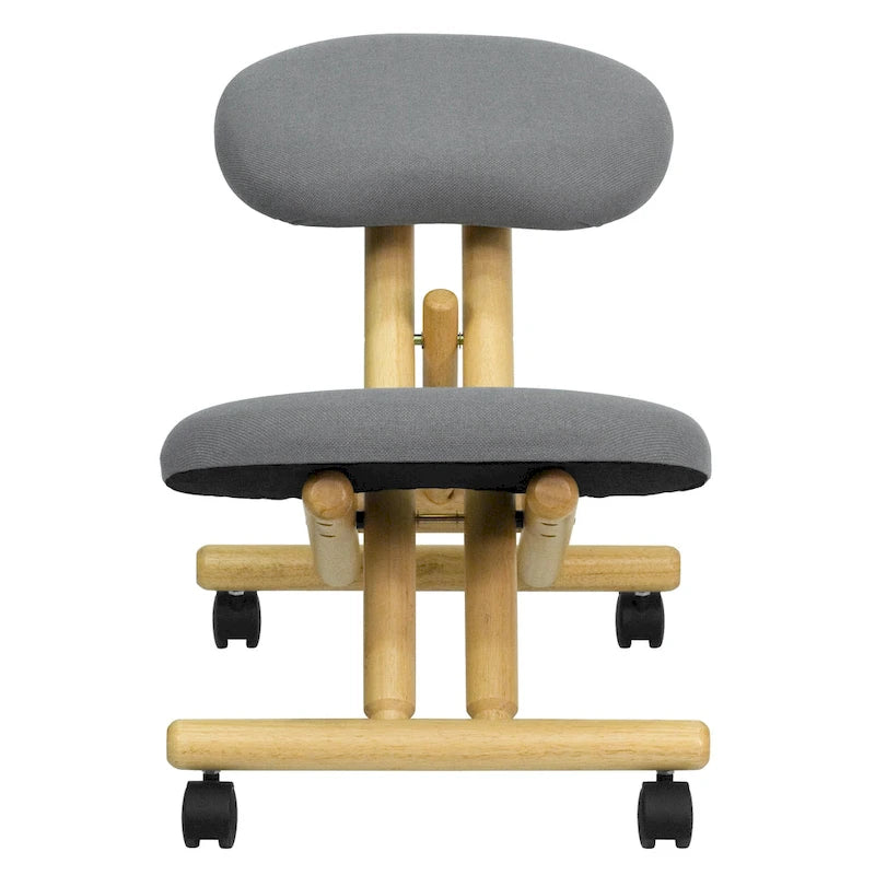 Chaise de bureau ergonomique à genoux en bois mobile en tissu gris