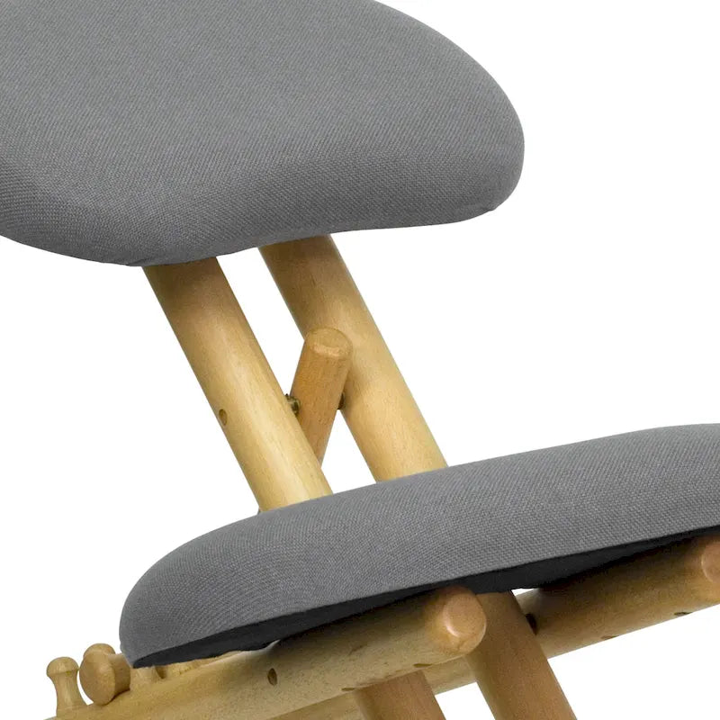 Chaise de bureau ergonomique à genoux en bois mobile en tissu gris