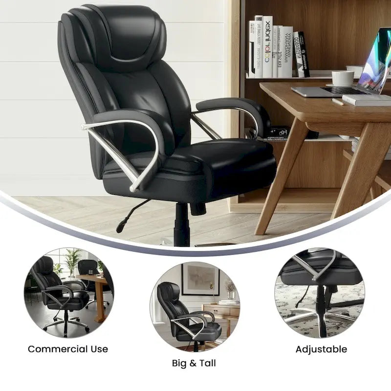 Chaise de bureau ergonomique pivotante en cuir pleine fleur, grande taille