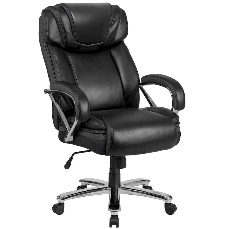 Chaise de bureau ergonomique pivotante en cuir pleine fleur, grande taille
