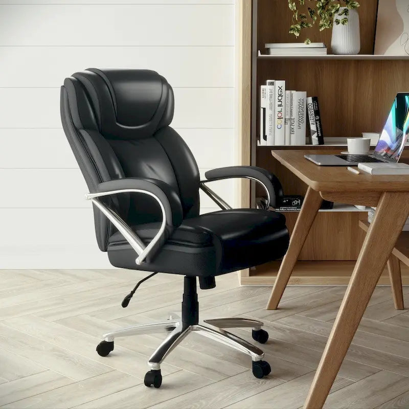 Chaise de bureau ergonomique pivotante en cuir pleine fleur, grande taille