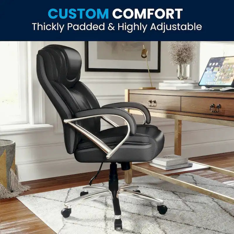 Chaise de bureau ergonomique pivotante en cuir pleine fleur, grande taille