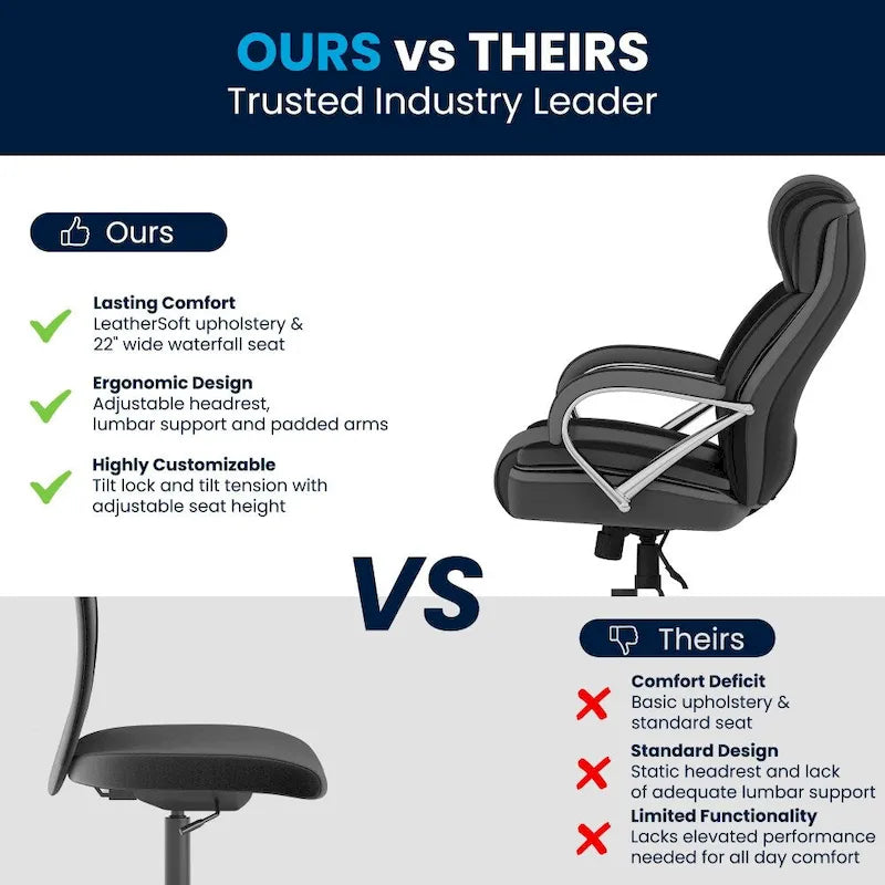 Chaise de bureau ergonomique pivotante en cuir pleine fleur, grande taille