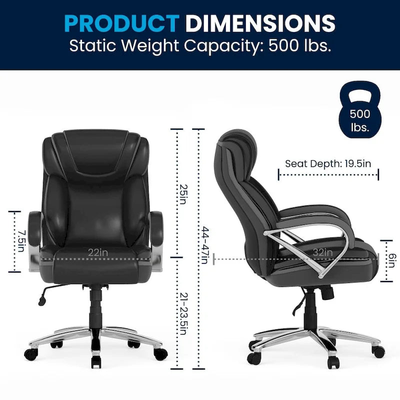 Chaise de bureau ergonomique pivotante en cuir pleine fleur, grande taille