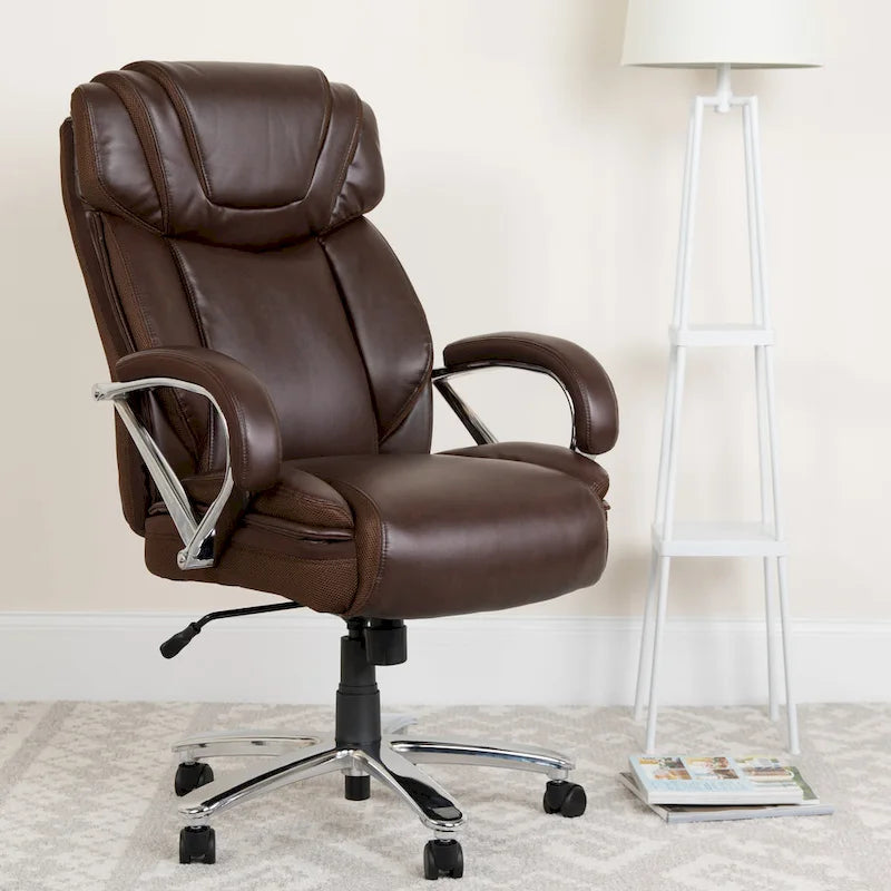 Chaise de bureau ergonomique pivotante en cuir pleine fleur, grande taille