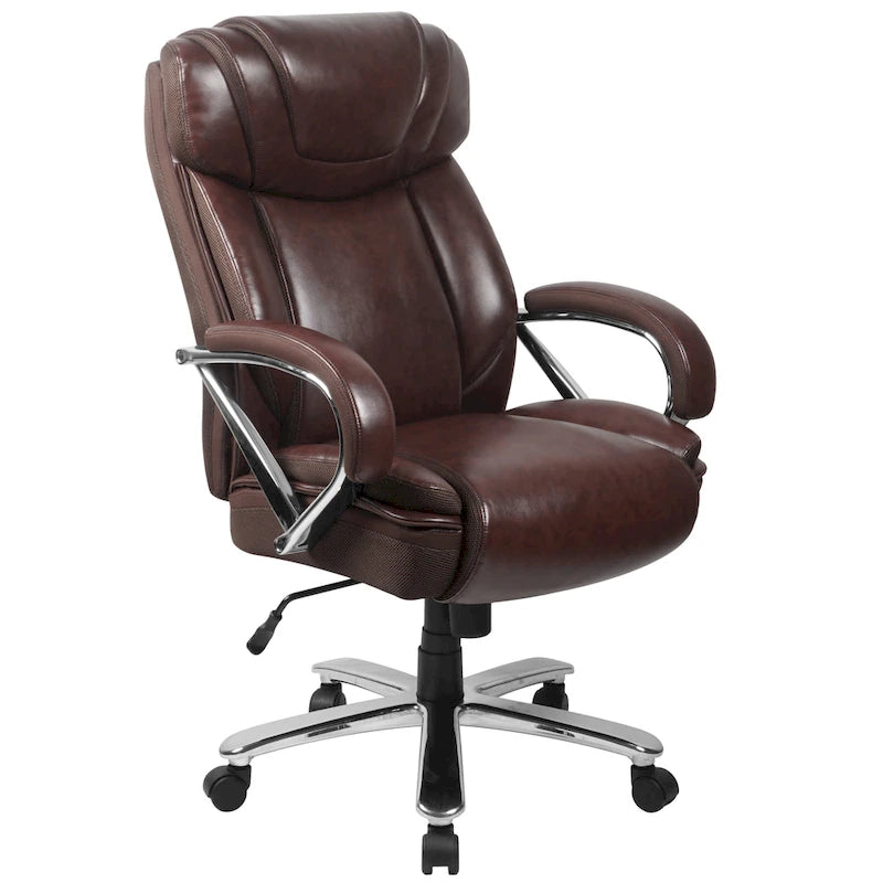 Chaise de bureau ergonomique pivotante en cuir pleine fleur, grande taille