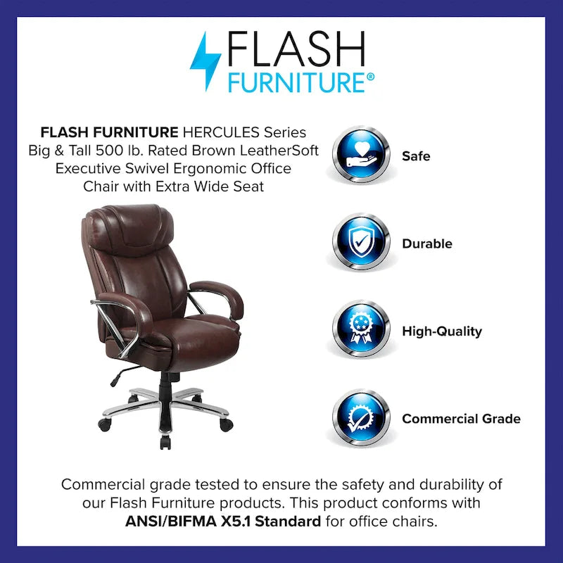 Chaise de bureau ergonomique pivotante en cuir pleine fleur, grande taille