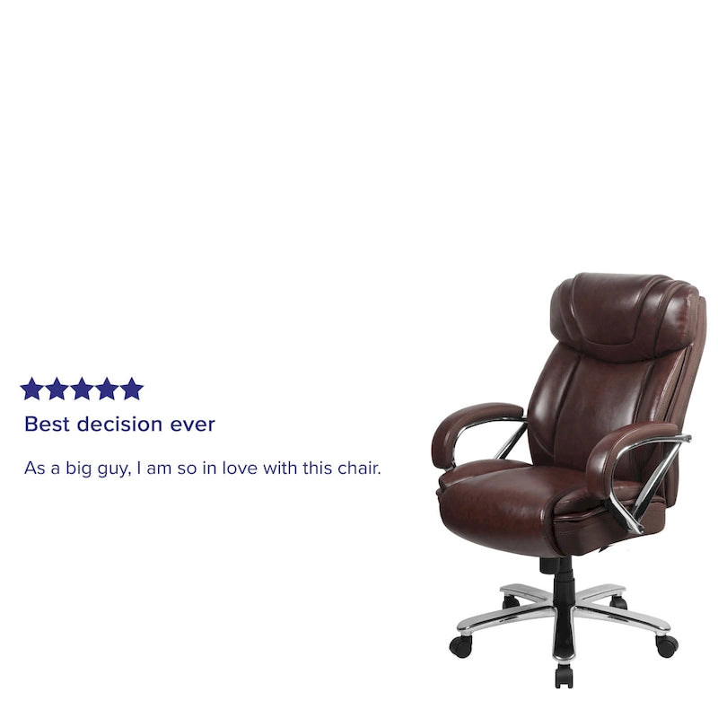 Chaise de bureau ergonomique pivotante en cuir pleine fleur, grande taille