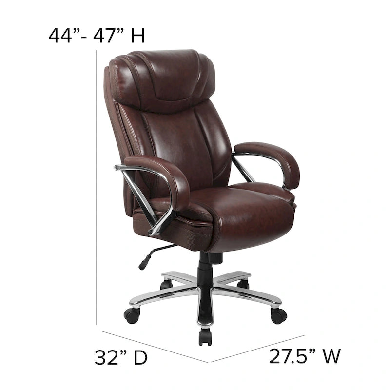 Chaise de bureau ergonomique pivotante en cuir pleine fleur, grande taille