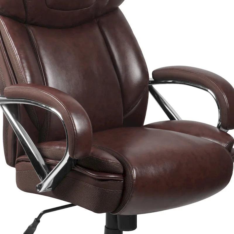 Chaise de bureau ergonomique pivotante en cuir pleine fleur, grande taille