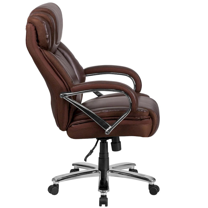 Chaise de bureau ergonomique pivotante en cuir pleine fleur, grande taille