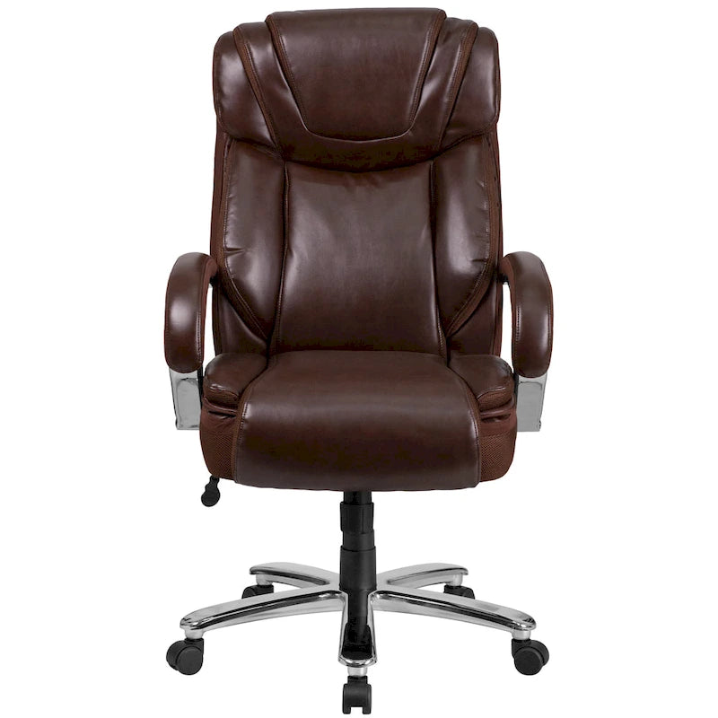 Chaise de bureau ergonomique pivotante en cuir pleine fleur, grande taille