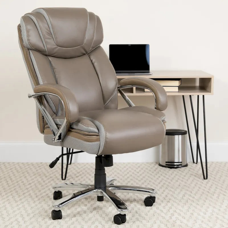 Chaise de bureau ergonomique pivotante en cuir pleine fleur, grande taille