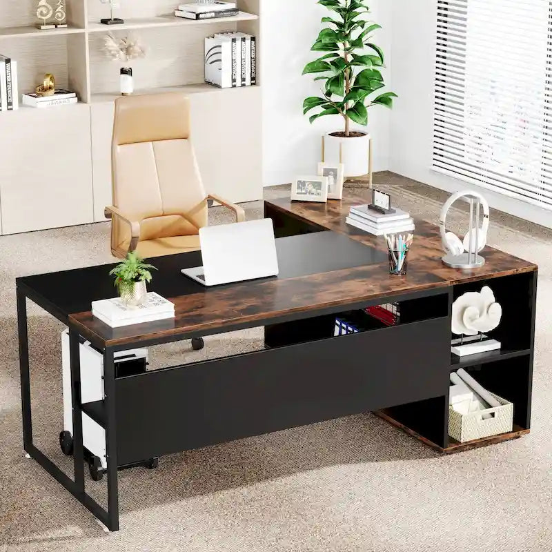 Bureau de direction en L de 71 pouces avec armoire