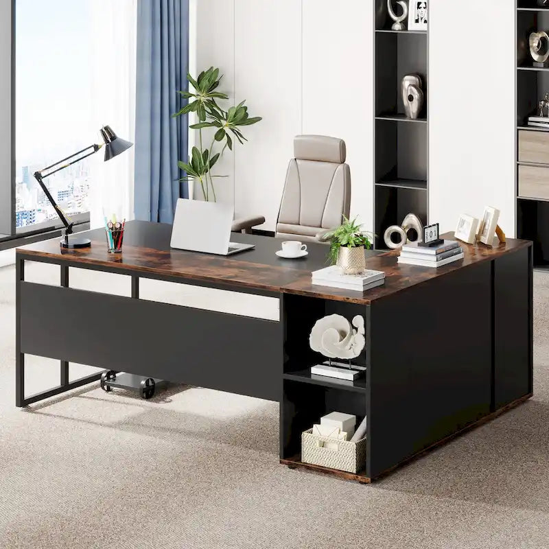 Bureau de direction en L de 71 pouces avec armoire