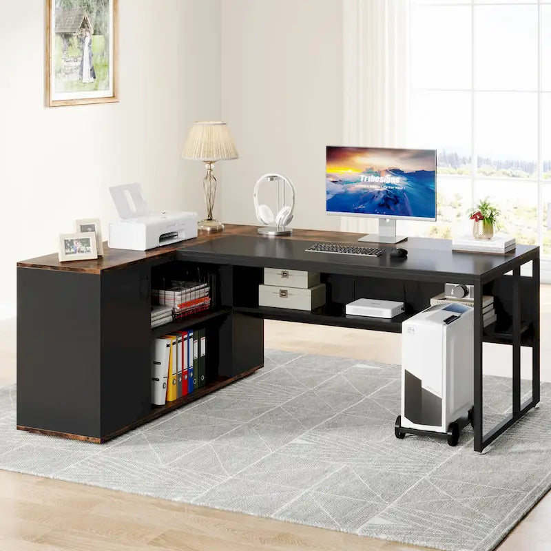 Bureau de direction en L de 71 pouces avec armoire