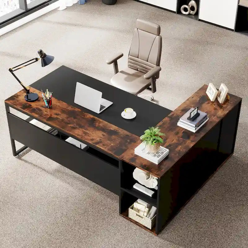 Bureau de direction en L de 71 pouces avec armoire