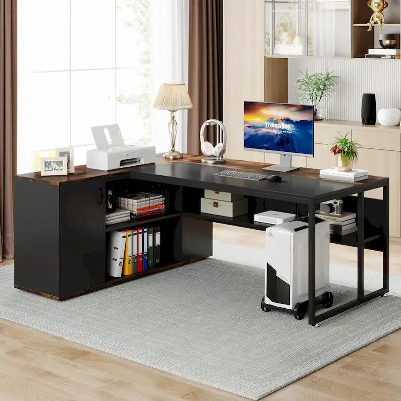 Bureau de direction en L de 71 pouces avec armoire