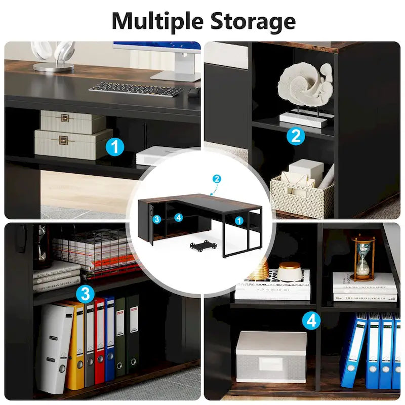 Bureau de direction en L de 71 pouces avec armoire