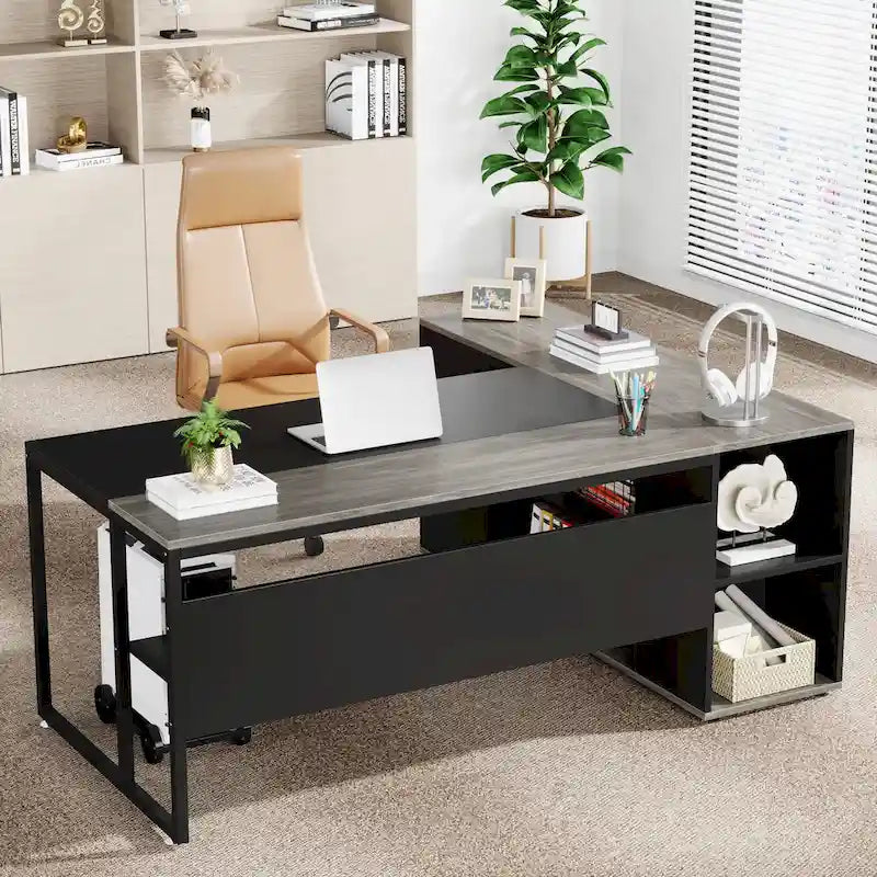 Bureau de direction en L de 71 pouces avec armoire