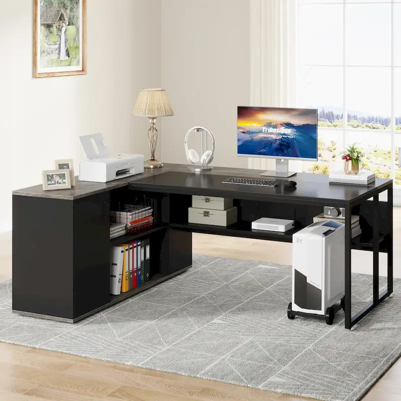 Bureau de direction en L de 71 pouces avec armoire